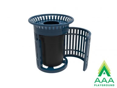 AAA Playground 32 Gallon Ribbed Steel Funnel-Top Trash Receptacle with Door