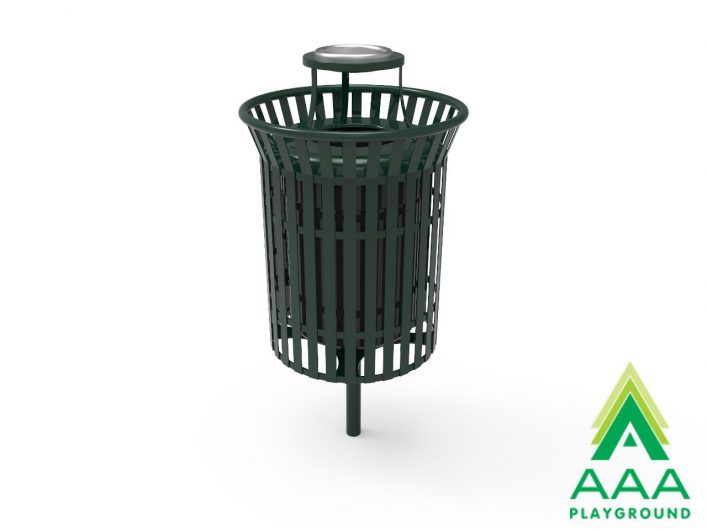 AAA Playground 32 Gallon Ribbed Steel Funnel-Top Trash Receptacle