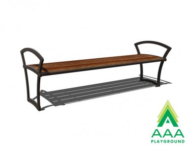 Wood Slatted Bench without Back with Side Armrests
