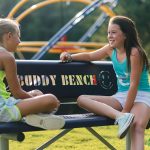 6 foot long Smiles Buddy Bench with Perforated Steel with Back
