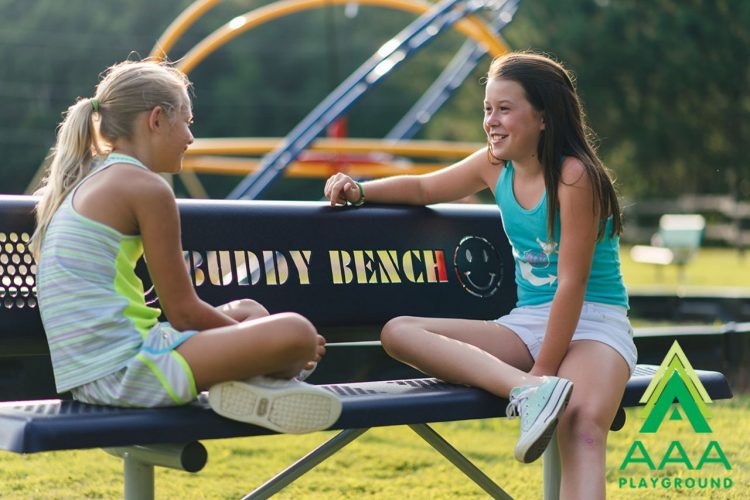 6 foot long Smiles Buddy Bench with Perforated Steel with Back
