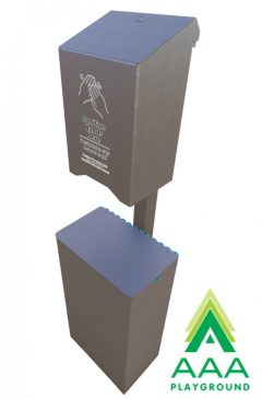 Post-Mounted Hand Sanitizer Holder with Trash Receptacle