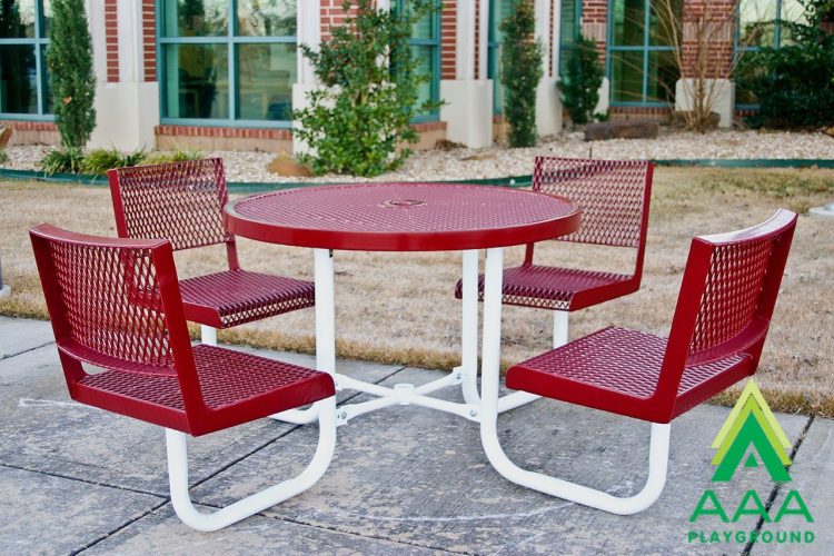 42-inch Round Portable Cafe Table with 4 Attached Seats with Backs